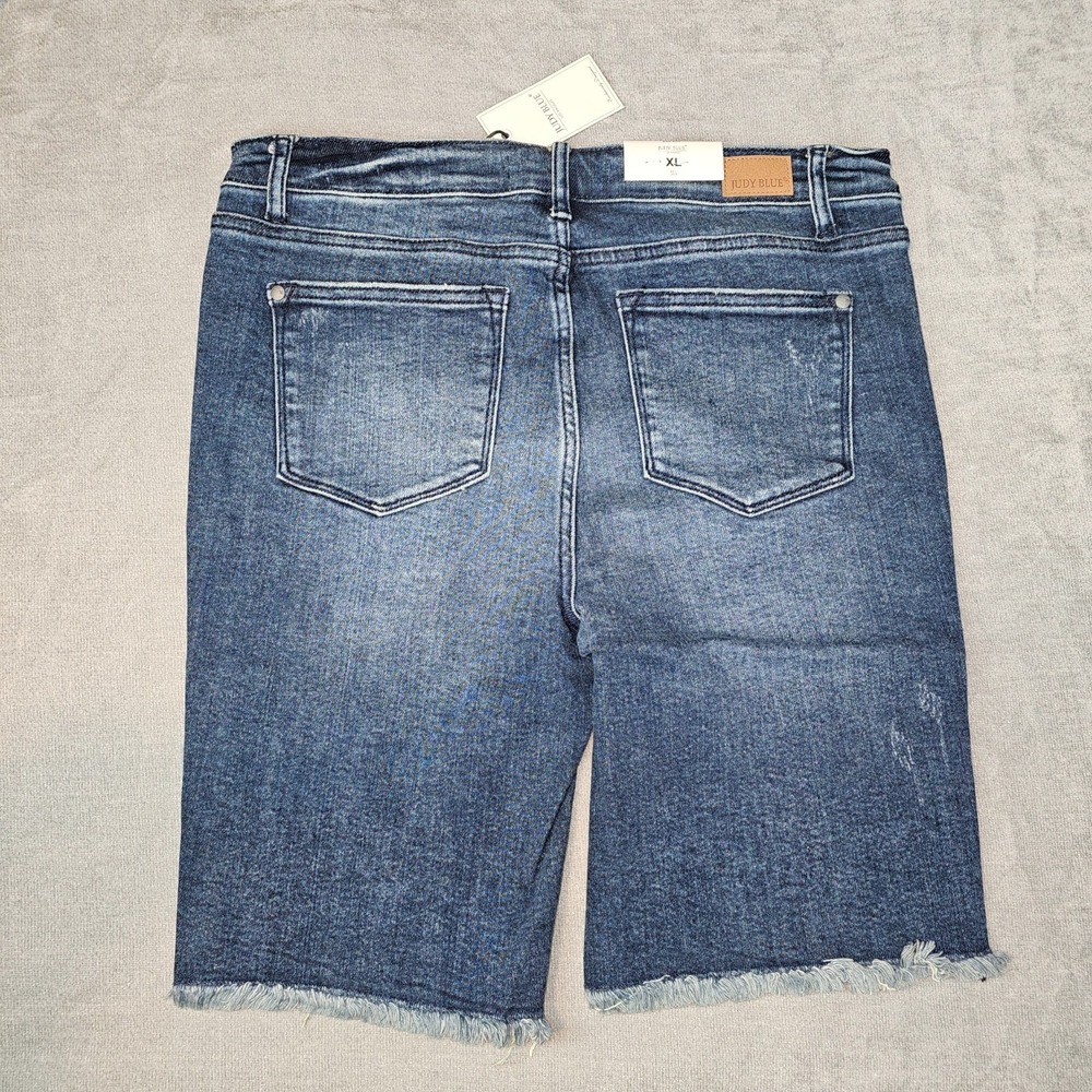 Judy Blue Womens XL Shorts High Rise Distressed Raw Hem Denim Cuttoff Stretchy - Picture 3 of 16